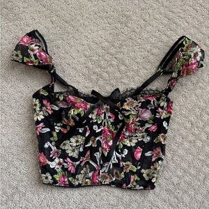 VICTORIA'S SECRET DREAM ANGELS BLACK FLORAL BRA TOP BUSTIER CORSET SZ 32B